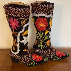 Leather Suzani Velvet Tapestry Turkish Boots